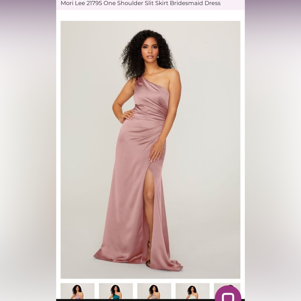 Mori Lee 21795 One Shoulder Slit Skirt Bridesmaid Dress, Satin, Dessert Rose